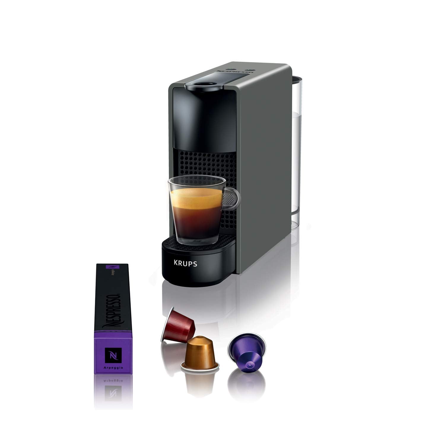 Machine à Café Nespresso Essenza Mini Gris Intense – Compacte, 2 Tailles de Tasse, Eco Mode